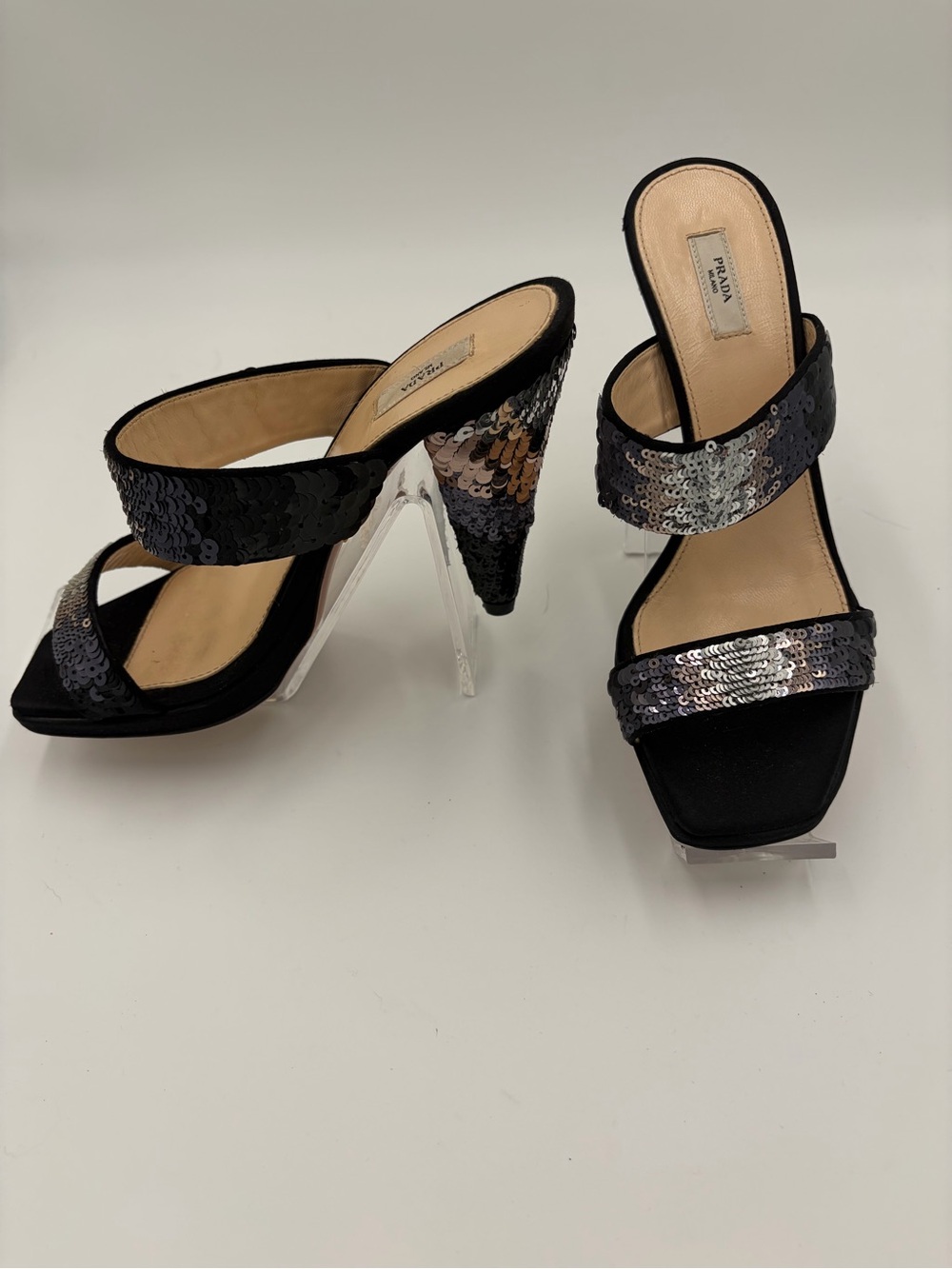 Prada Runway sequin Heels Sandals Slingback Mules 90s Size 35 US 5 New - Picture 6 of 16